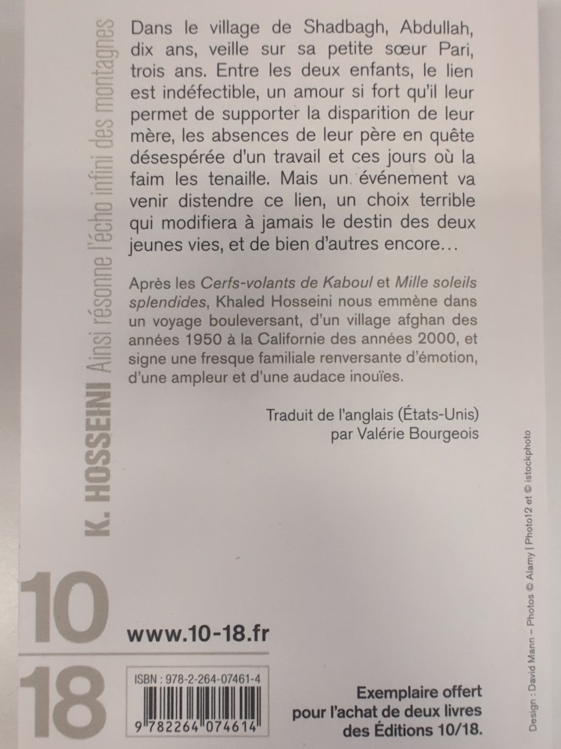 Ainsi résonne l’écho infini des montagnes - Khaled Hosseini - dos avec ISBN