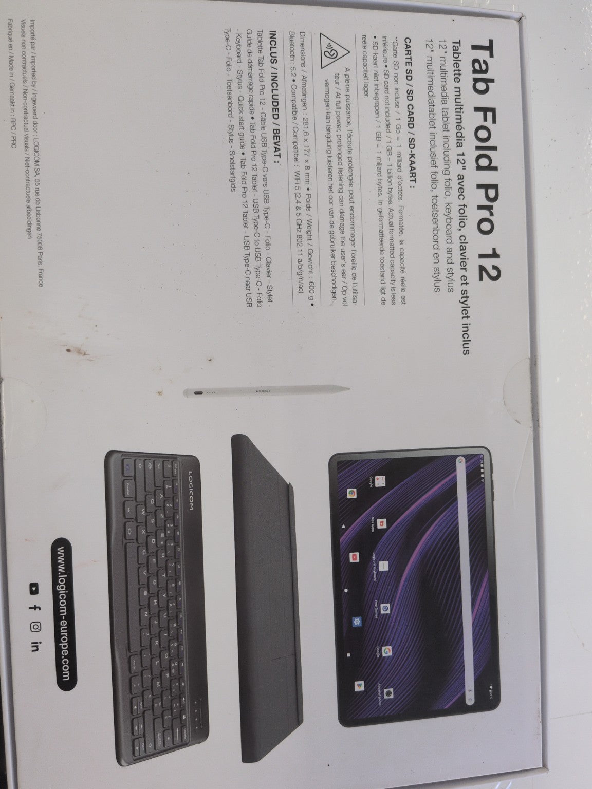 Logicom Tab Fold Pro 12 tablette 12 pouces - caractéristiques et accessoires inclus