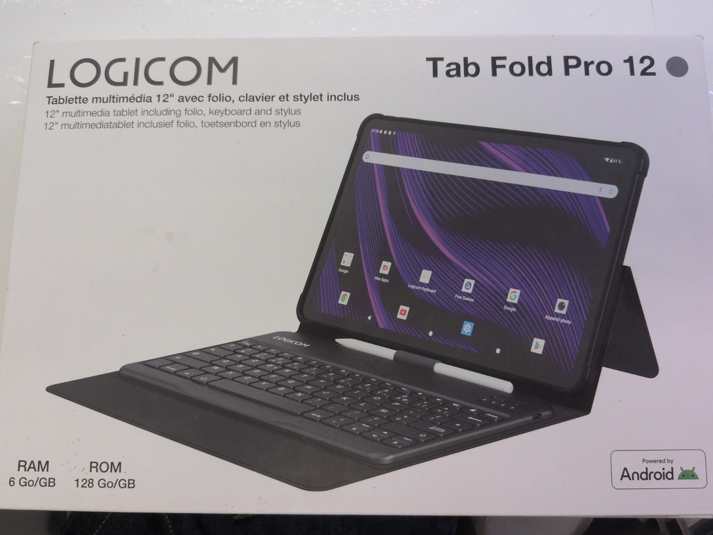 Logicom Tab Fold Pro 12 tablette 12 pouces avec folio, clavier et stylet - face avant