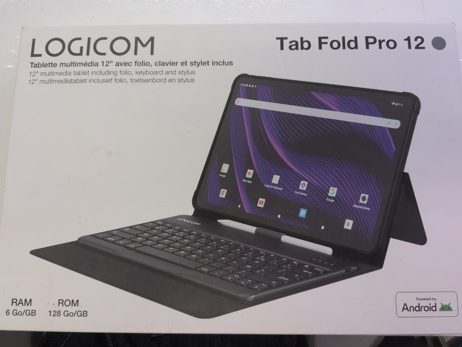 Logicom Tab Fold Pro 12 tablette 12 pouces avec folio, clavier et stylet - face avant