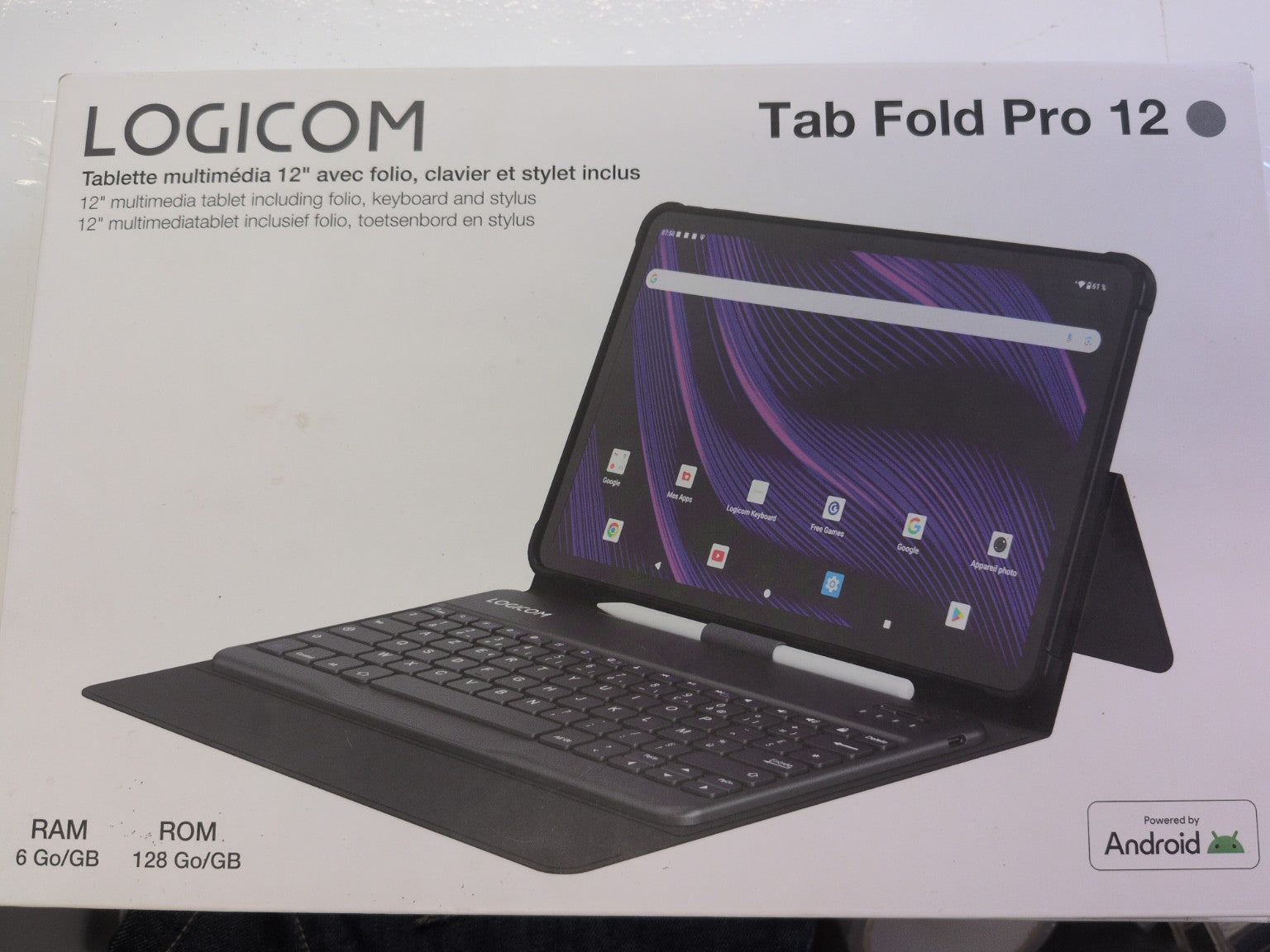 Logicom Tab Fold Pro 12 tablette 12 pouces avec folio, clavier et stylet - face avant