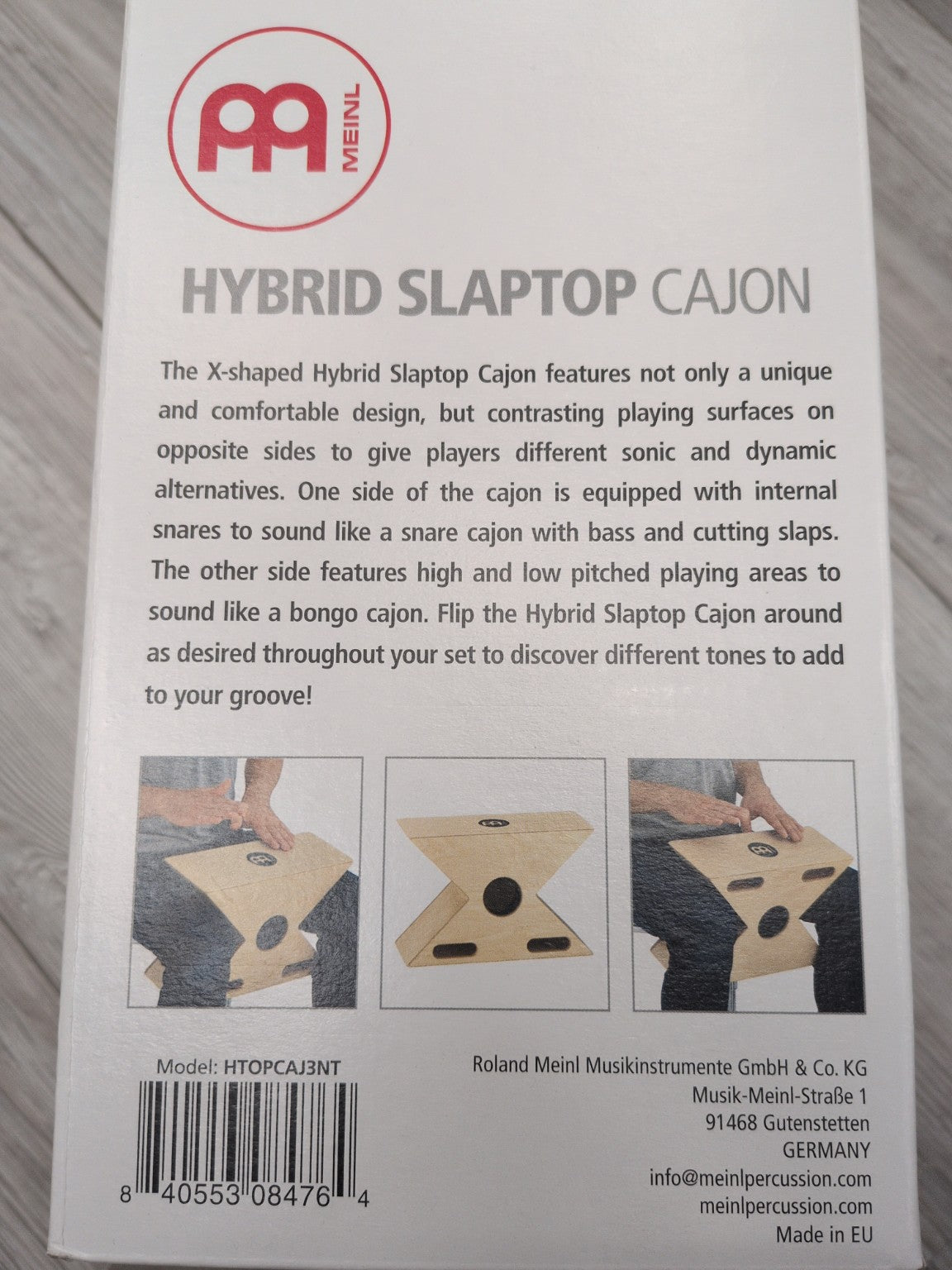 Meinl Hybrid Slaptop Cajon HTOPCAJ3NT – emballage face arrière