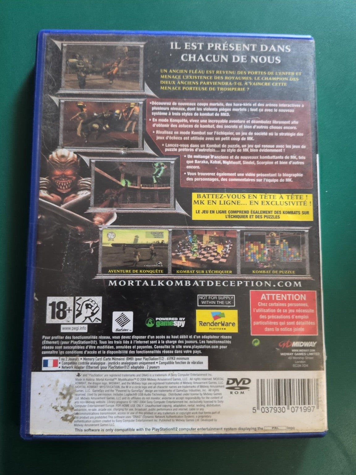 Mortal Kombat Mystification PS2 PAL - face arrière