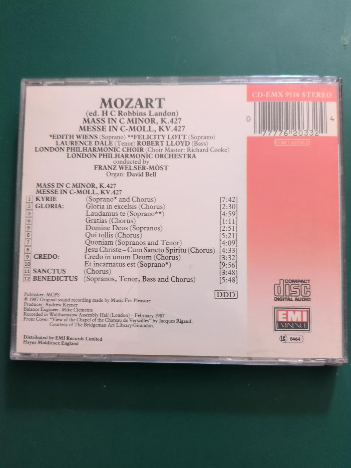Mozart – Messe en ut mineur K. 427 – CD EMI Eminence, face arrière