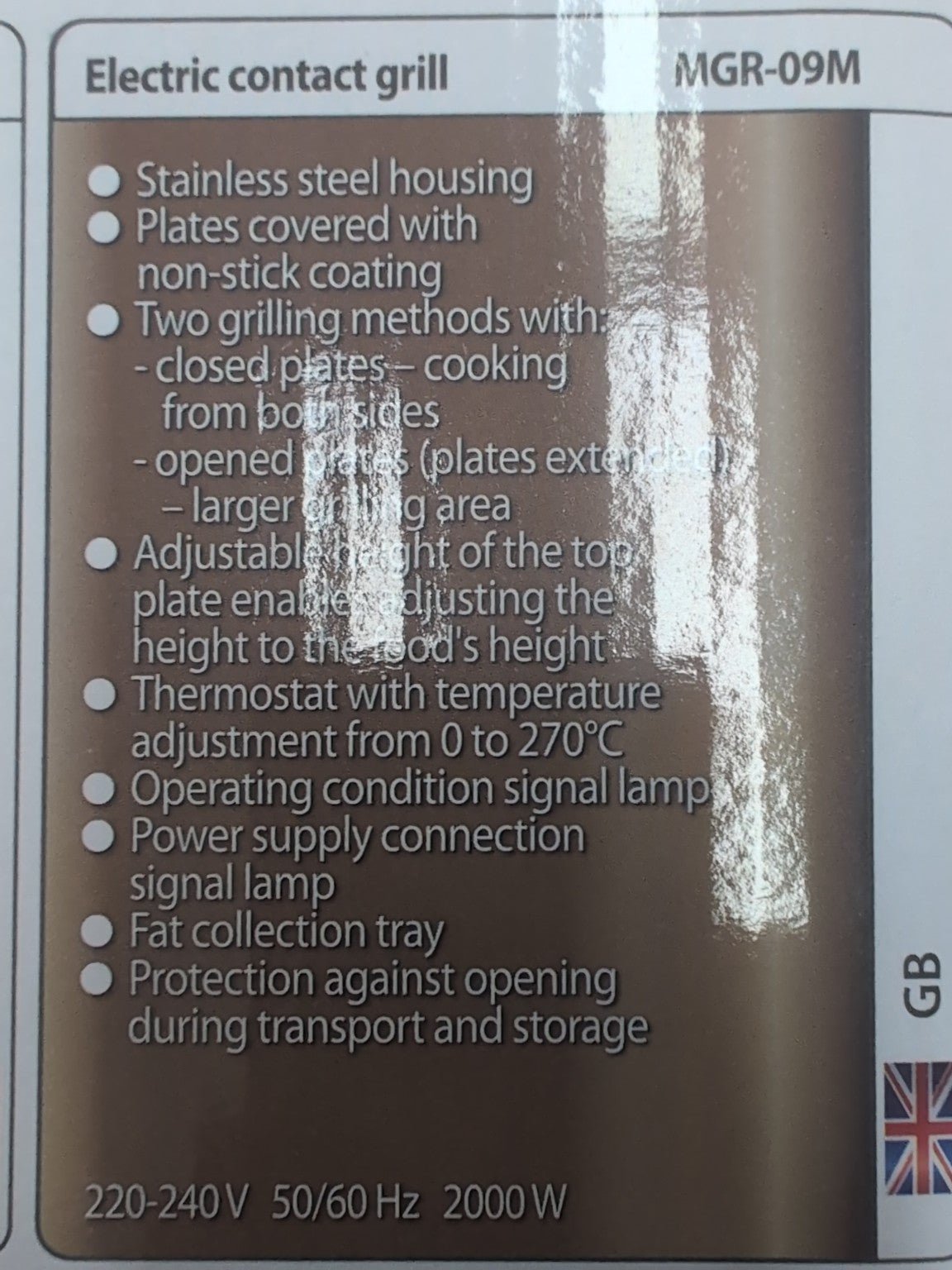 Grill électrique MPM MGR-09M - caractéristiques traduites