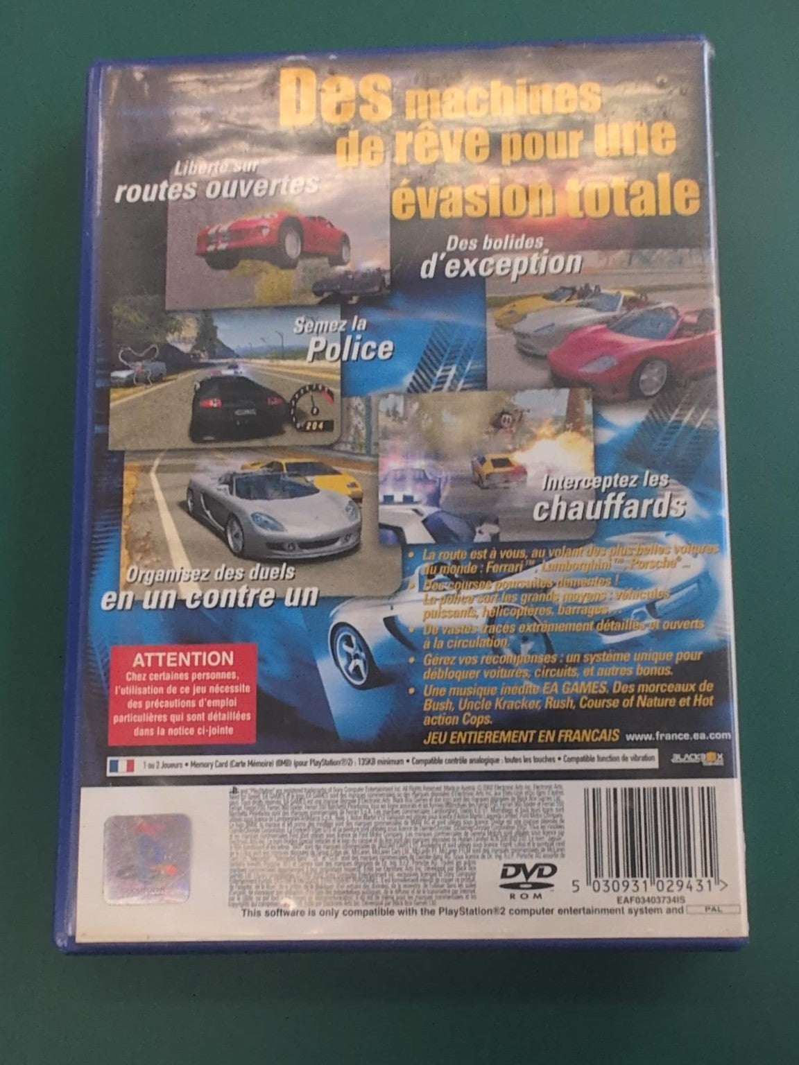 Need for Speed Poursuite Infernale 2 sur PlayStation 2 - face arrière
