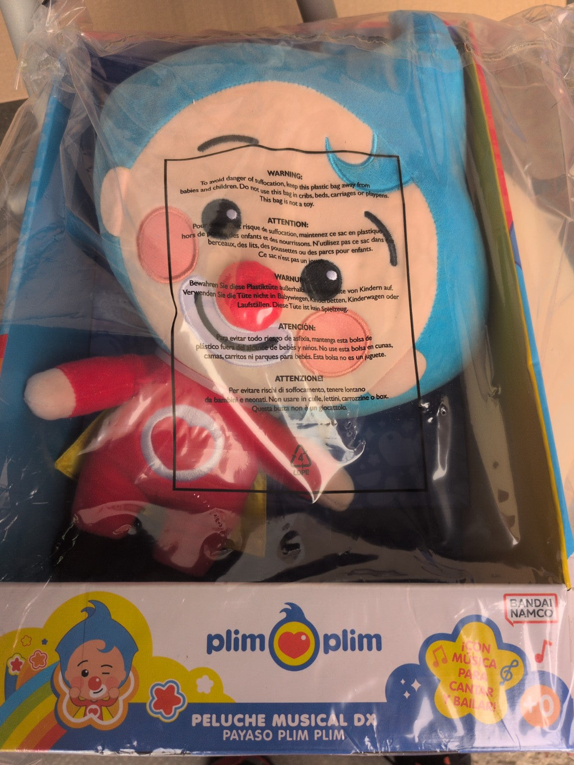 Peluche musicale DX Payaso Plim Plim Bandai Namco en boîte
