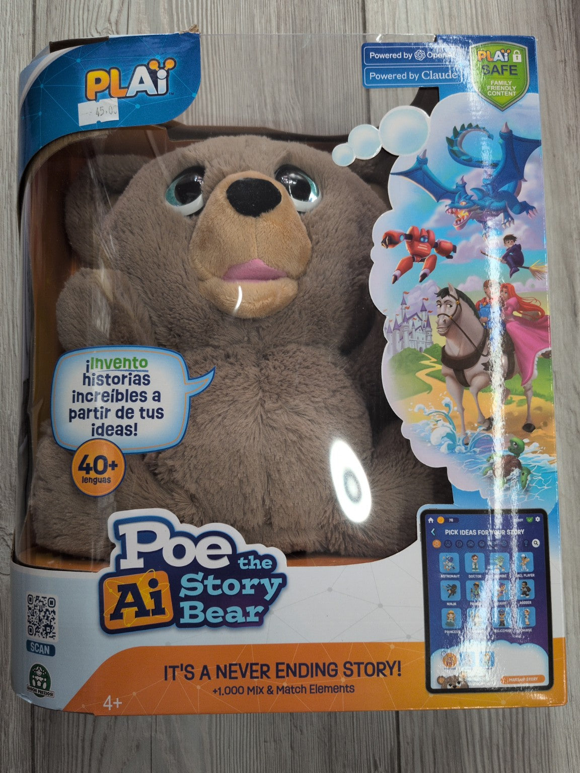 Poe the Story Bear peluche interactive face avant en boîte