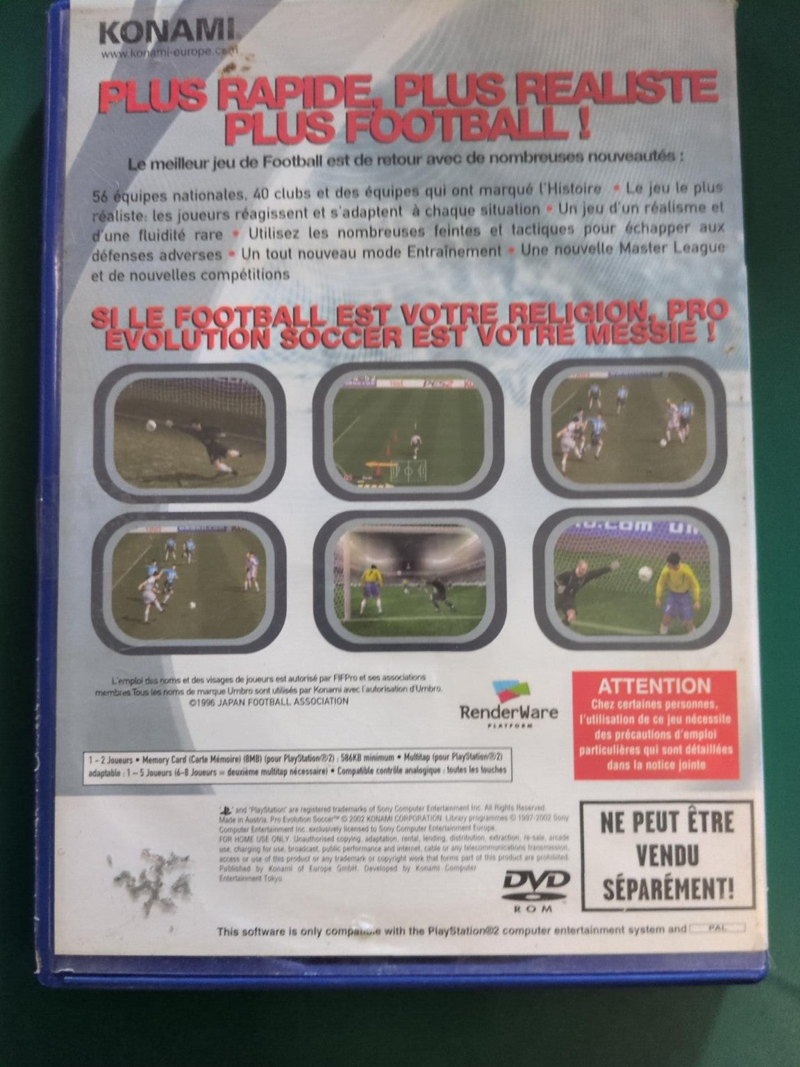 Pro Evolution Soccer 2 PlayStation 2 PS2 PAL - face arrière