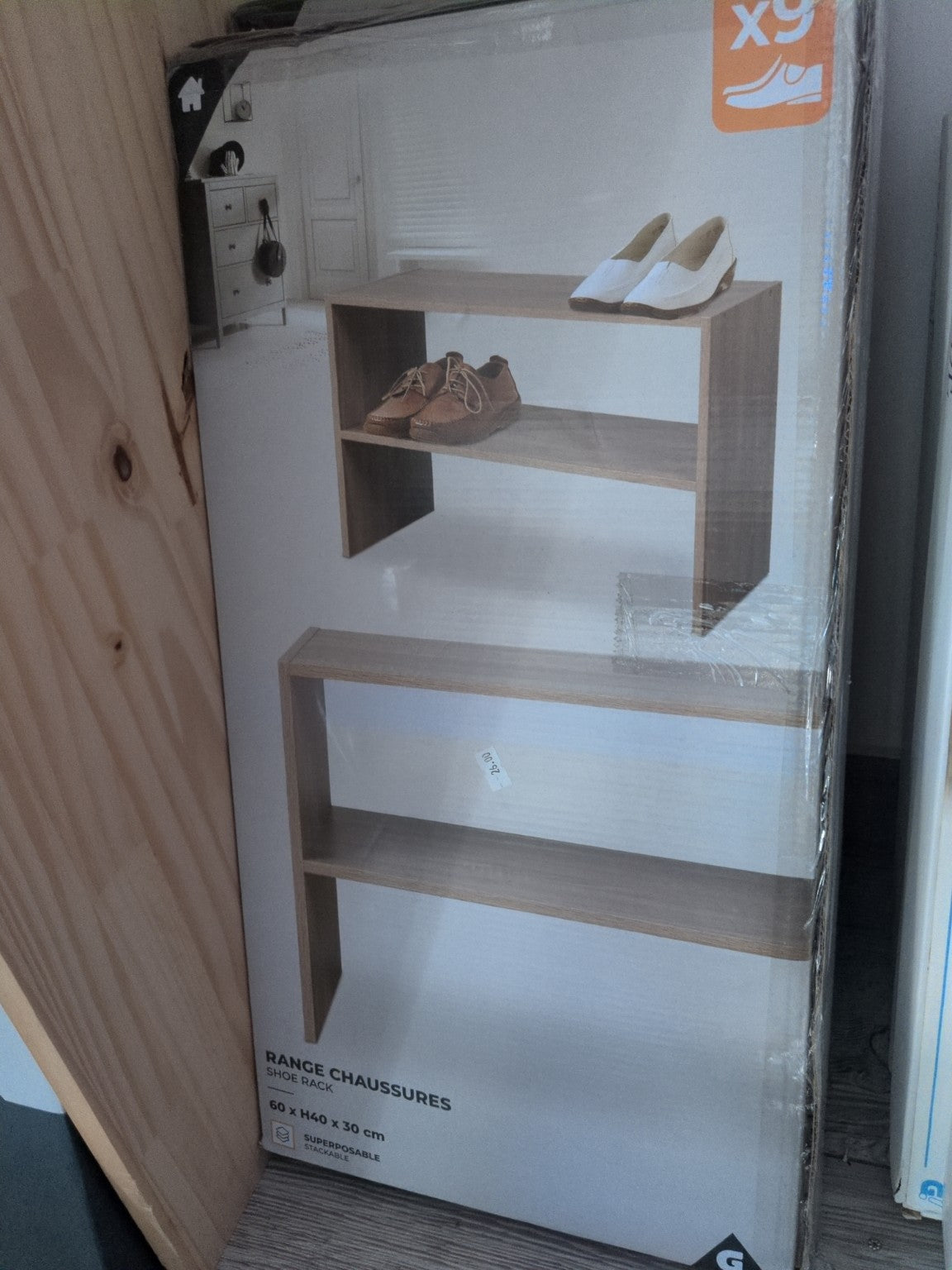 Range-chaussures superposable 9 paires 60 x H40 x 30 cm