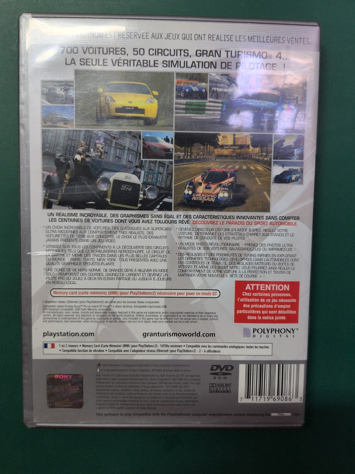 Jeu PS2 Gran Turismo 4 Platinum - dos boîte
