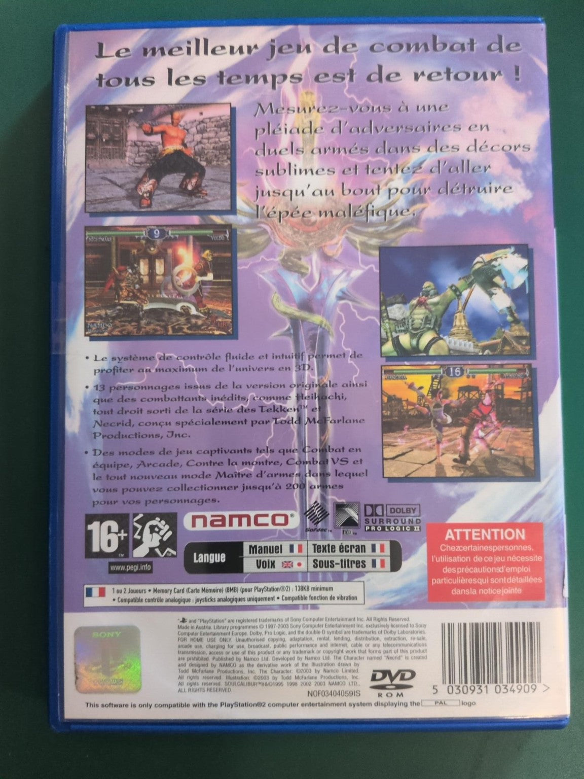 SoulCalibur II PlayStation 2 PS2 PAL - face arrière