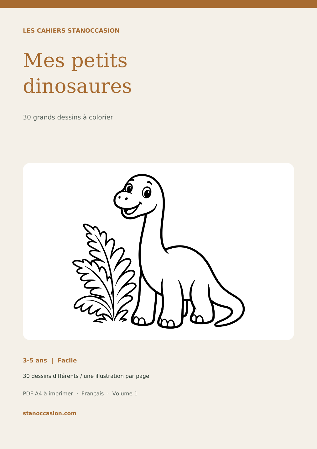 Couverture : Coloriages dinosaures - 30 dessins PDF - 3-5 ans