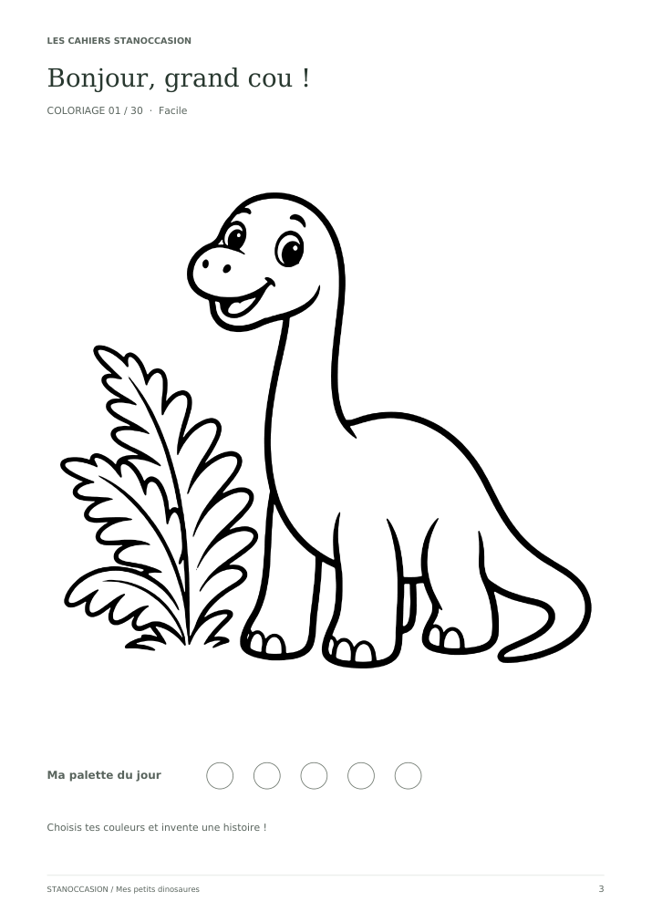 Extrait réel 1 : Coloriages dinosaures - 30 dessins PDF - 3-5 ans