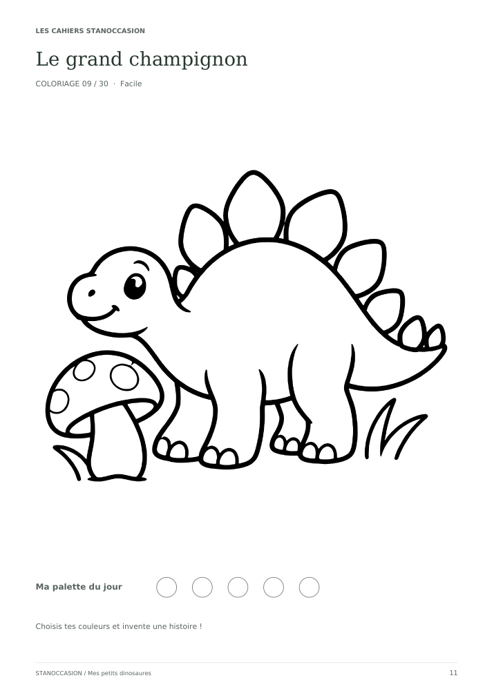 Extrait réel 2 : Coloriages dinosaures - 30 dessins PDF - 3-5 ans