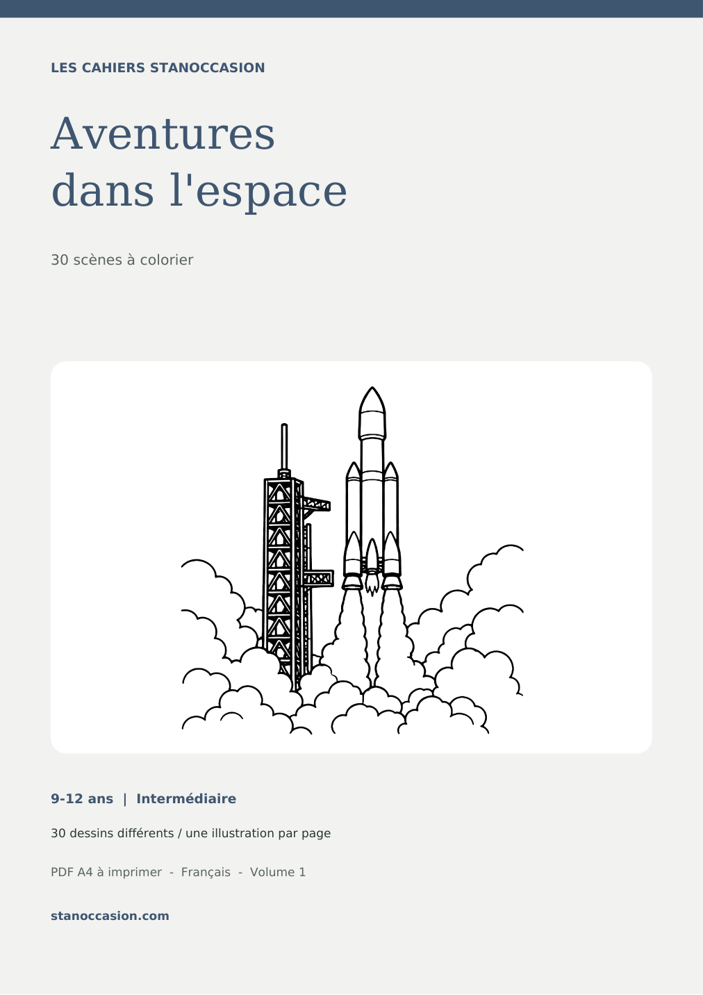 Couverture : Coloriages espace et exploration - 30 dessins PDF - 9-12 ans
