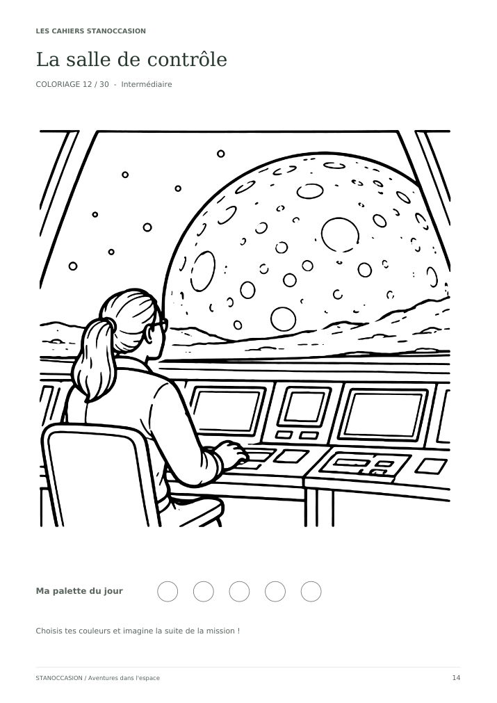 Extrait réel : salle de contrôle spatiale à colorier