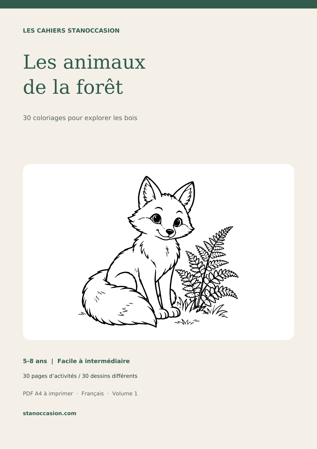 Couverture : Coloriages animaux de la forêt - 30 dessins PDF - 5-8 ans