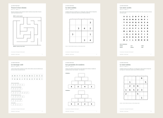 Extraits réels : Jeux de logique à imprimer - 30 défis PDF avec solutions - 8-11 ans