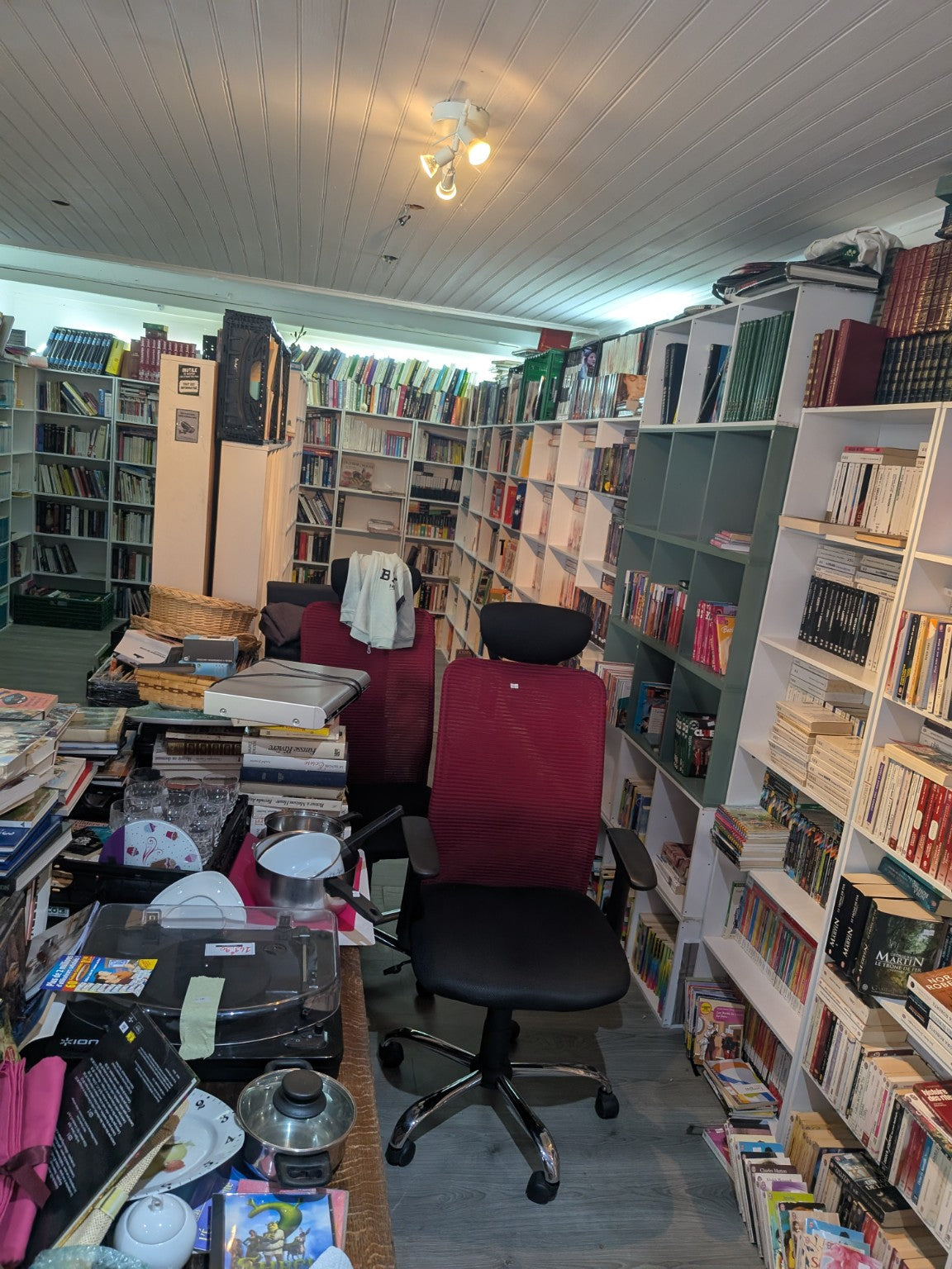 Seconde vue réelle des livres en rayon chez Stanoccasion à Perpignan. Lot de librairie à retirer sur place ; étagères, fauteuils et objets non livres exclus.