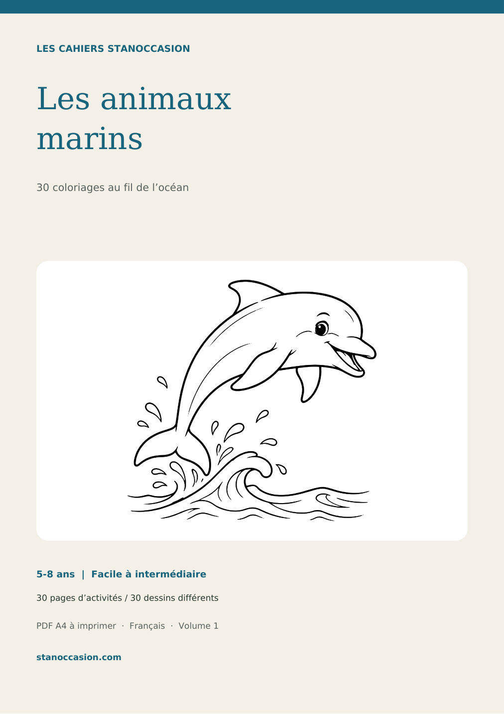 Couverture : Coloriages animaux marins - 30 dessins PDF - 5-8 ans