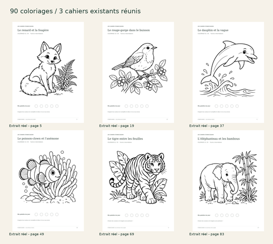 Six pages extraites du vrai PDF Pack Animaux
