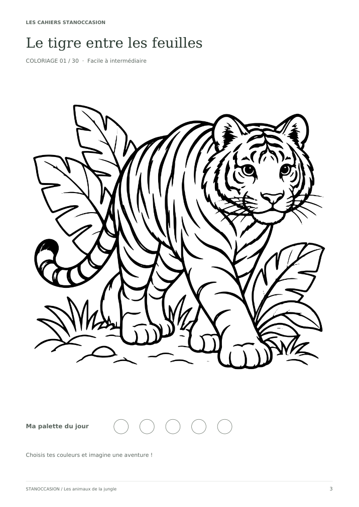 Extrait réel 1 : Coloriages animaux de la jungle - 30 dessins PDF - 6-8 ans