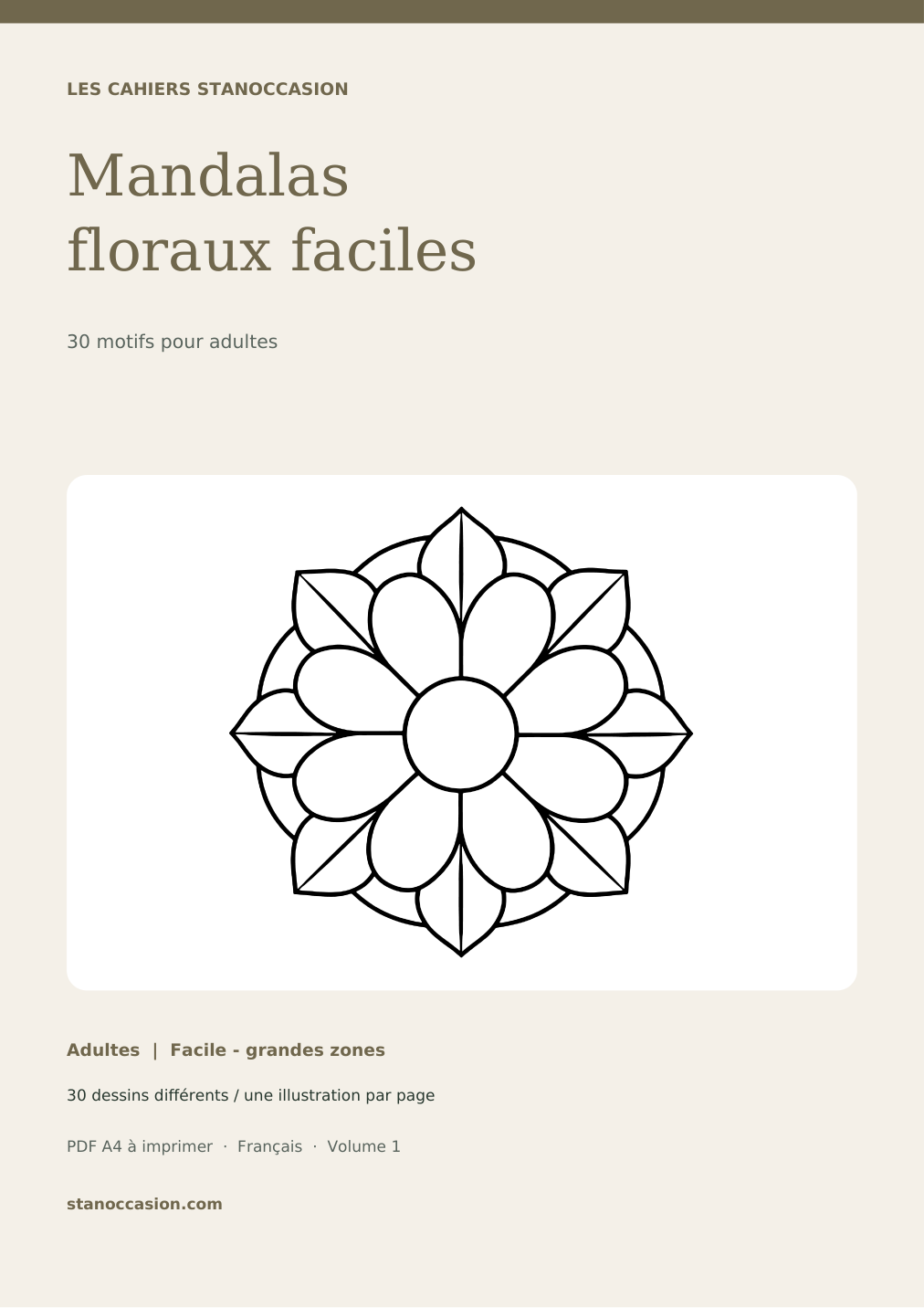 Couverture : Mandalas floraux faciles adultes - 30 coloriages PDF