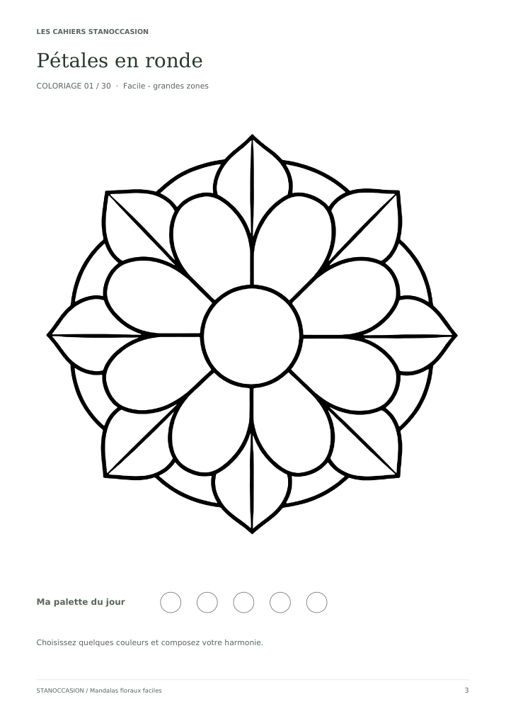 Extrait réel 1 : Mandalas floraux faciles adultes - 30 coloriages PDF