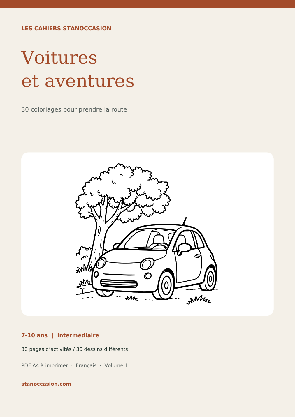 Couverture : Coloriages voitures - 30 dessins PDF - 7-10 ans